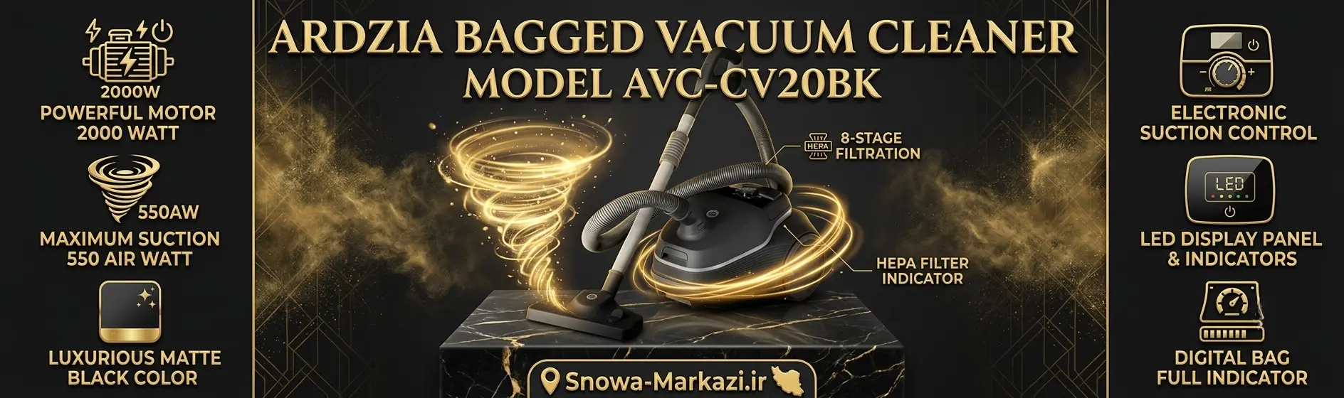 جاروبرقی کیسهدار آردزیا مدل AVC-CV20BK